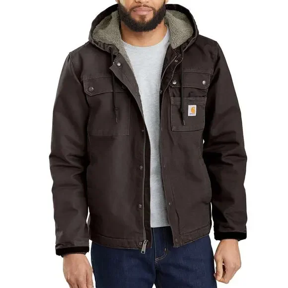SOLD-Carhartt Washed Duck Sherpa Lined Utility Jacket Brown Coat Relaxed Sz L - Picture 1 of 11